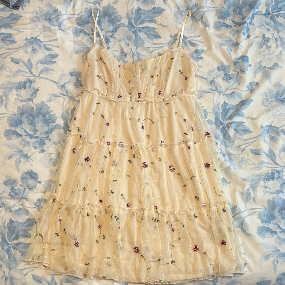Trixxi Cream Dress with Floral Accents